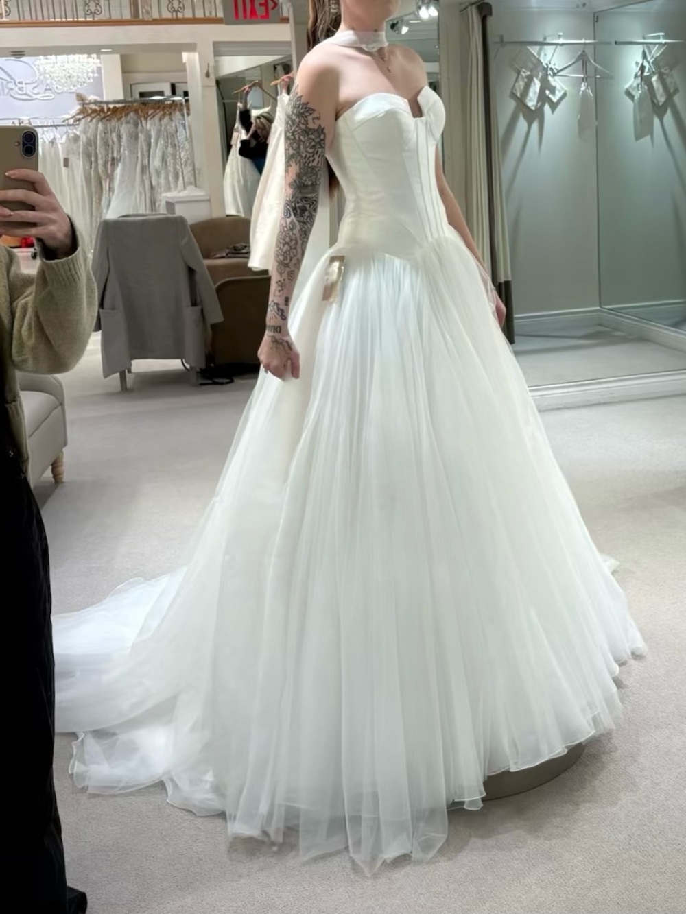 Strapless White Ball Gown Wedding Dress with Corset Bodice